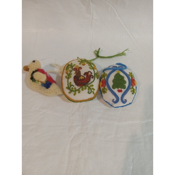 Vintage 1976 Bicentennial Christmas Ornament Set Duck & Embroidered - Picture 1 of 4